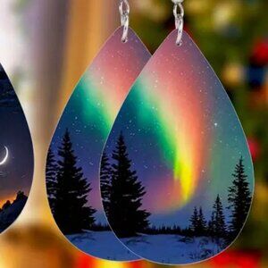 Northern Lights, Aurora Borealis, Faux Leather Earrings